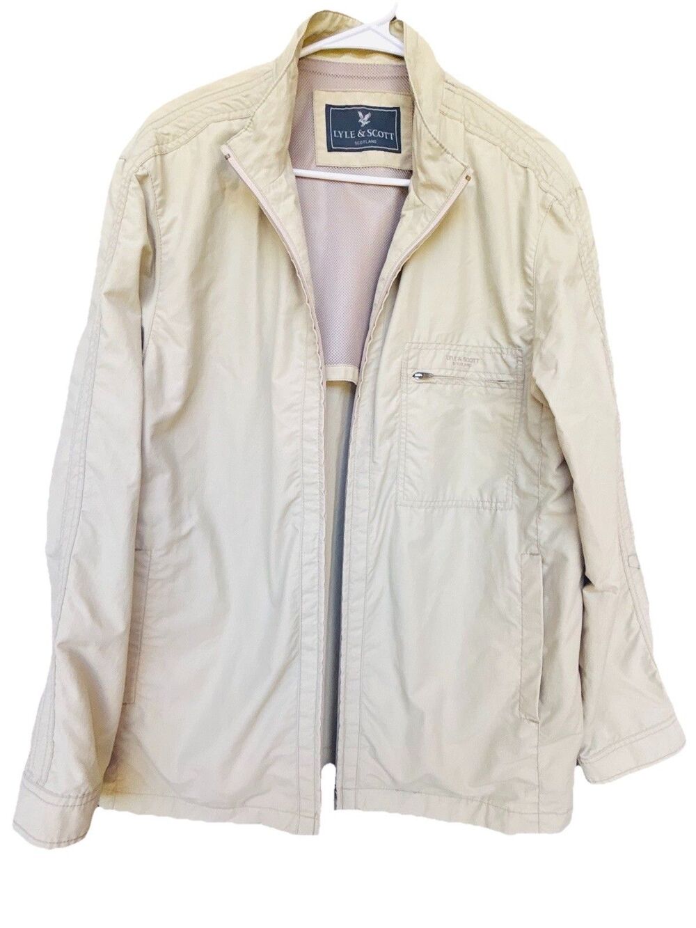 Lyle & Scott Scotland Lightweight Full Zip Jacket Men’s Medium Beige Mesh Lined